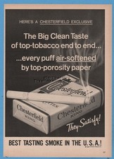 1960 CHESTERFIELD Confezione Sigarette Miglior Tasto Fumo Negli Stati Uniti Pubblicità Liggett Myers