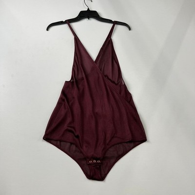TOM FORD Plunge Neck Bodysuit Women's Size L Burgundy 