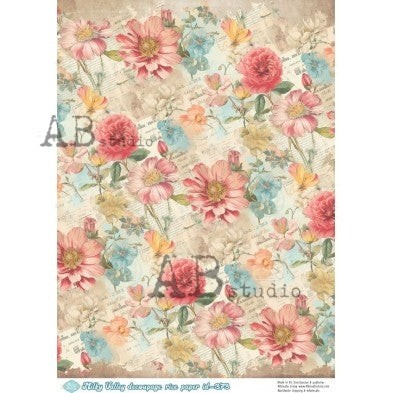 Pink & Blue Floral #373 | A4 Rice Paper | Paper for Decoupage | AB Studios