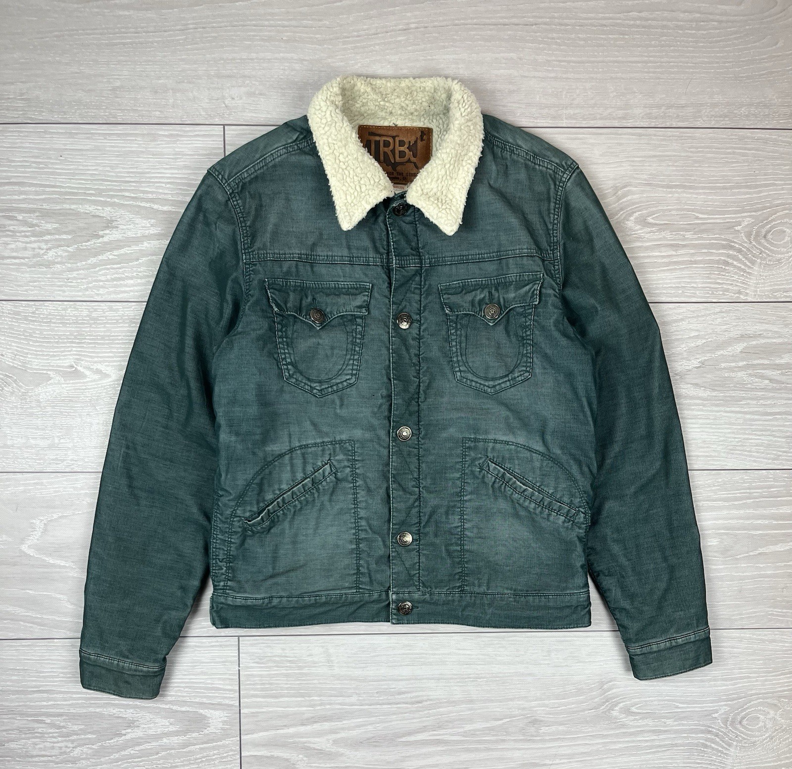 True Religion USA Green Canvas Insulated Sherpa Jacket Mens L Size
