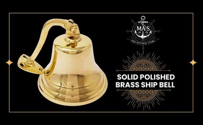 6'' Solid Polished Brass Bell Marine Nautical Wall Mounted Hanging Ship Bell