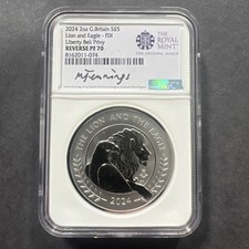 2024 Gr Britain £5 Lion & The Eagle 2 Oz Liberty Bell NGC REV PF70 FDI Jennings