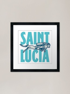 Saint Lucia Scuba Diver Design Fram Framed Wall Art Poster Canvas Print Picture