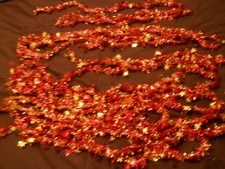 Christmas Red Tinsel Garland with Stars Metallic total 43.5 feet  