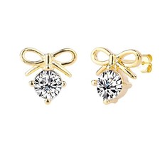 Bow Stud Earrings for Women, Cubic Zirconia Cute Stud Earrings gold
