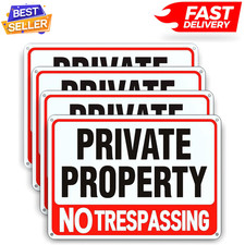 4 Pack Large No Trespassing Signs Private Property, 8X12 Inch Rust Free Aluminum