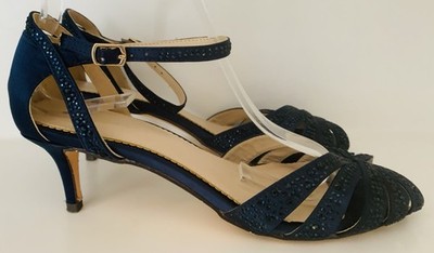 Monsoon Navy Blue Court Shoes Jewel Rhinestone Heels Size UK