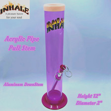 INHALE®️ 2X12" STRAIGHT ACRYLIC WATER PIPE w PULL STEM &POKER MADE IN USA
