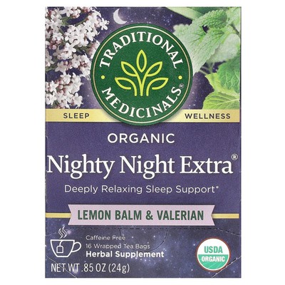 Organic Nighty Night Extra , Lemon Balm & Valerian, Caffeine Free, 16 Wrapped