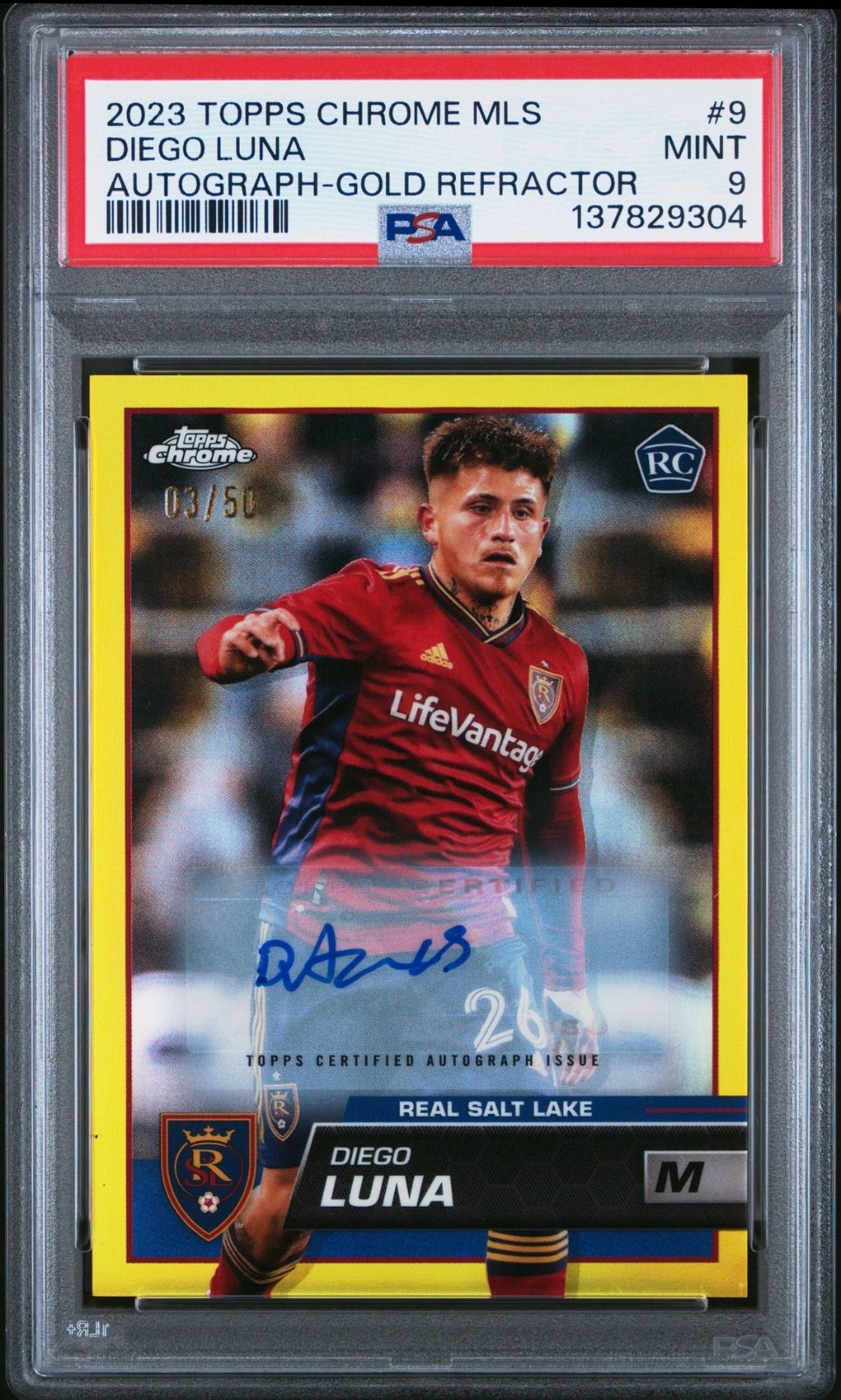 2023 Topps Chrome MLS Diego Luna Gold Refractor Auto /50 Rookie #9 PSA 9