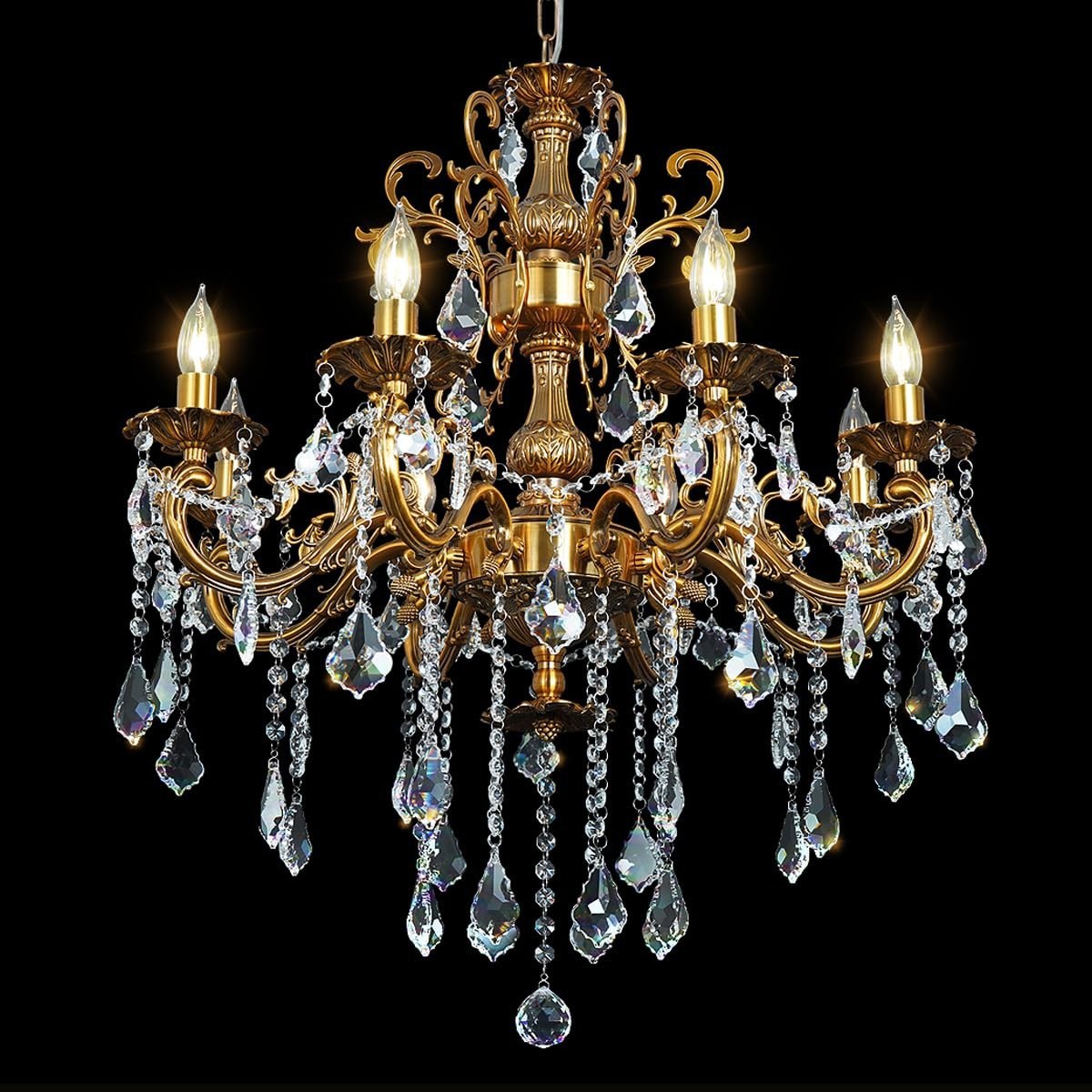 Antique Gold Crystal Chandelier Lighting 8-Light Contemporary Chandeliers Lam...