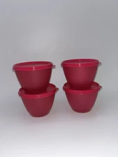 New TUPPERWARE Refrigerator Bowls Stacking Container Red Set of 4 - 14oz Each