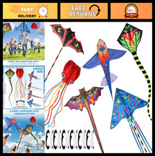 6 Pack Large Easy-Fly Animal Kites Set - Octopus, Shark, Dragon, Bat, Fish - 328
