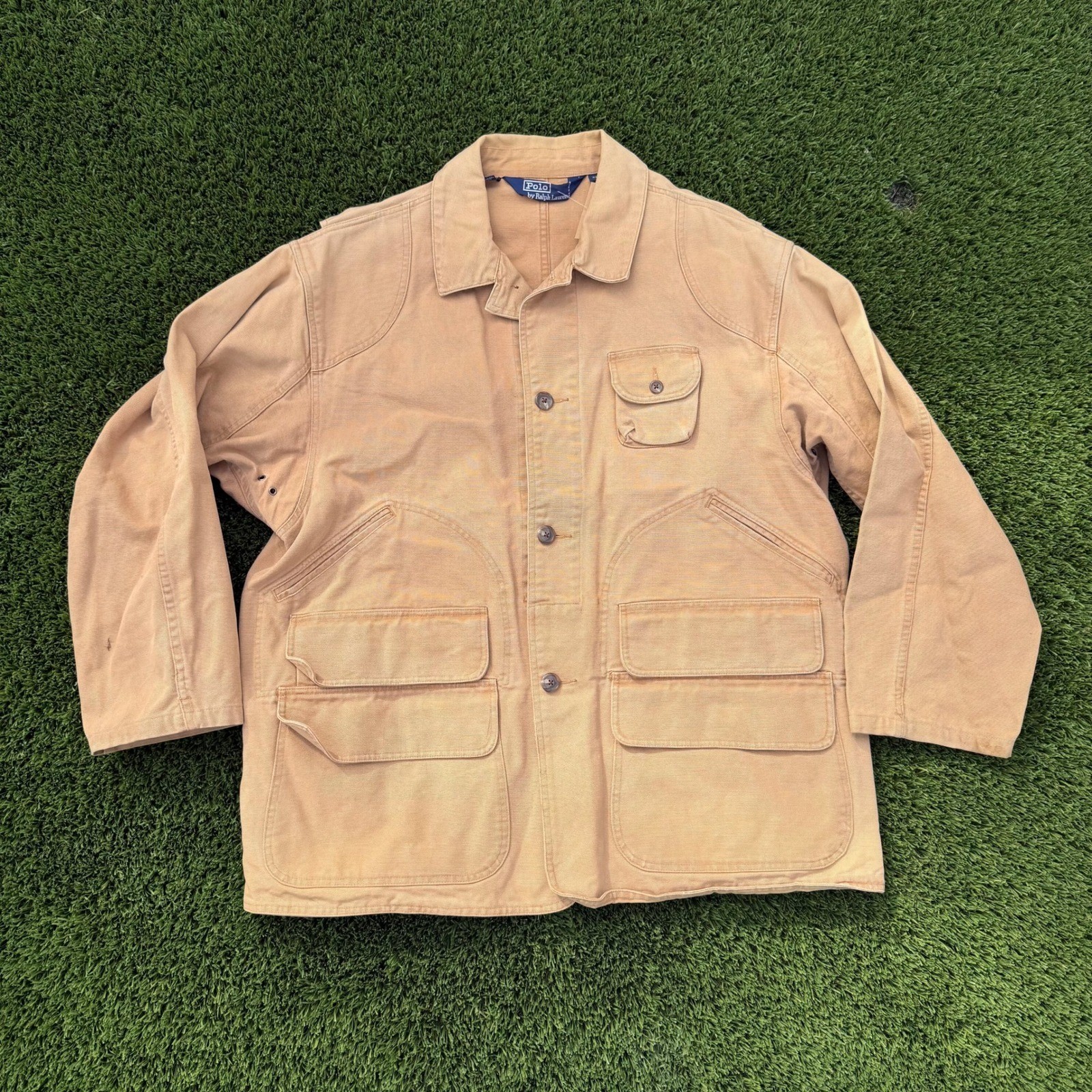 VTG Polo Ralph Lauren Mens Tan Cotton Work Chore Hunting Field Jacket Size XL