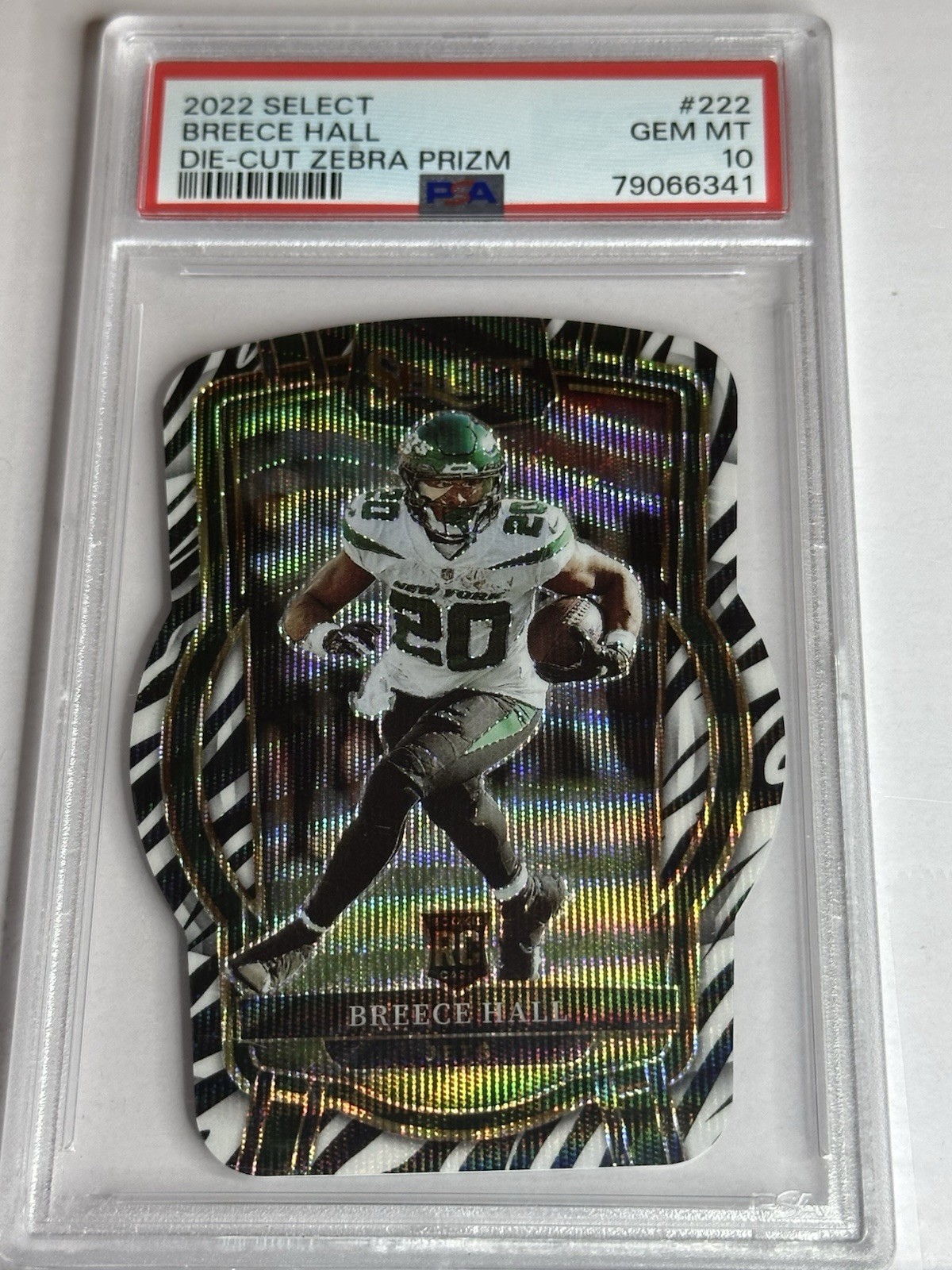 2022 Select Breece Hall Die-Cut Zebra Club Level RC NY Jets PSA 10