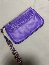 Moschino Purple Clutch Bag Chain Strap Logo Design Stylish Vintage Bag JAPAN