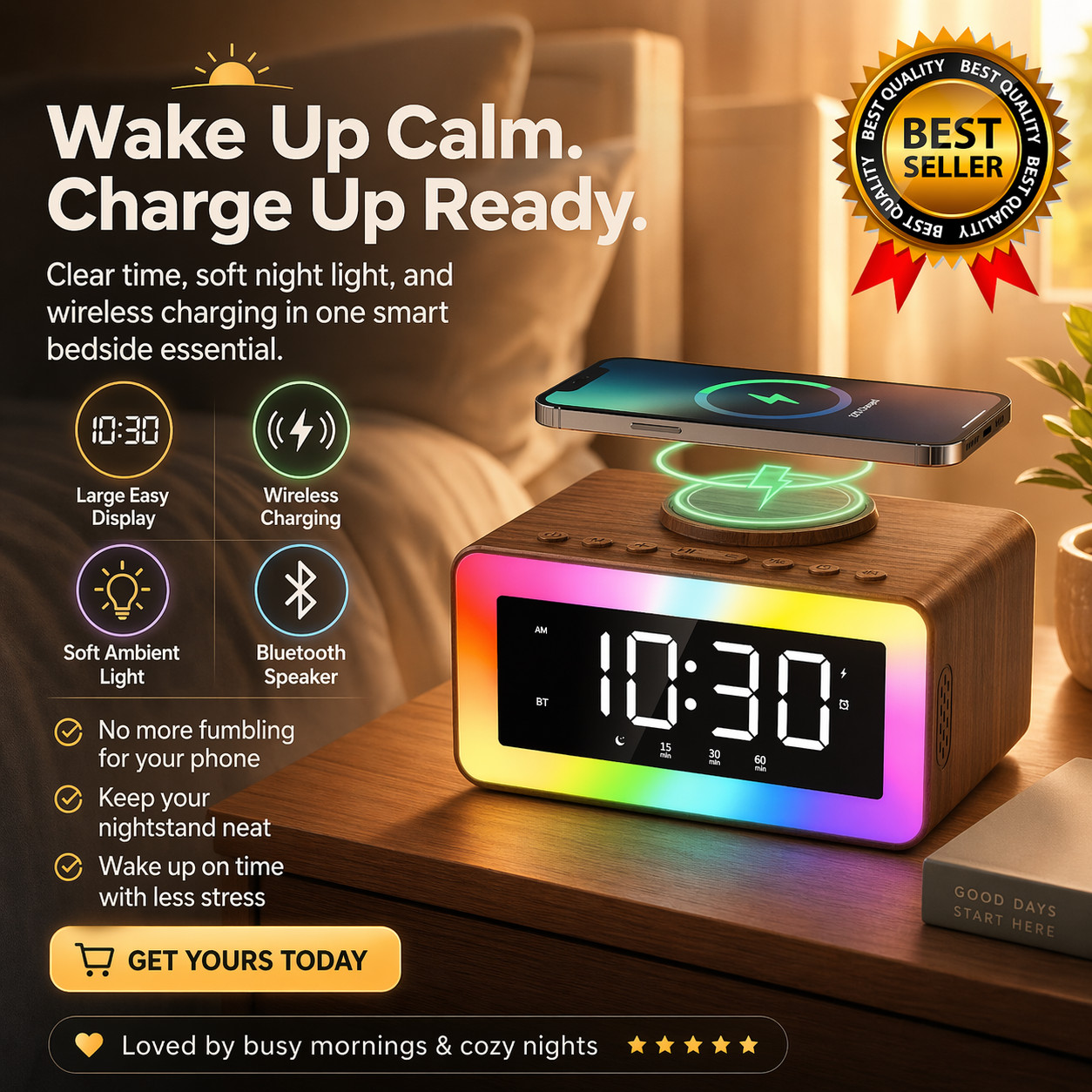 With Wireless Charging, Bluetooth Speaker, White/brown Noise