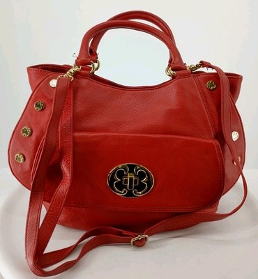 Emma Fox Classic Large Red Leather Bag Purse Gold Metal Hardware Clean   C3