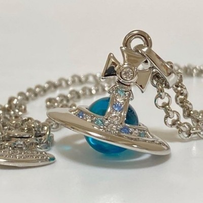 Vivienne Westwood Tiny Orb Necklace Rhinestone Blue Silver with