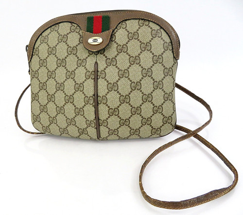 Auth Vintage GUCCI Brown GG PVC Canvas and Leather Shoulder Bag Purse #64247