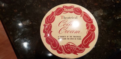 ANTIGUA LATA DE MAQUILLAJE DE ESCENARIO LITOGRAFÍA LATA CREMA FRÍA TEATRAL REXALL