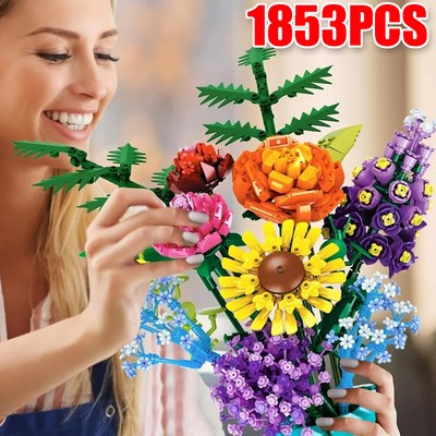 1853PCS Kamelie Blumenstrauß Bausatz Geschenk ,Blumen Bausteine Deko Set