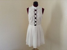 NEW MISSGUIDED High Neck Cutout Front Lace/Chiffon Dress*White*US 8/UK 12
