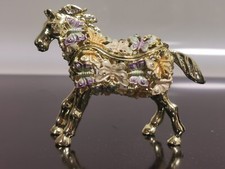 Keren Kopal Golden Horse Decorated with Butterflies Enamel Trinket Jevlery Box