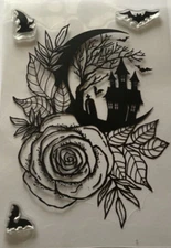 Halloween Haunted House Rose Clear Stamp