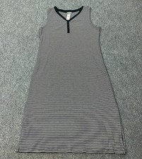 T By Talbots Dress Womens Petite Large Black White Stripe Sleeveless NWT