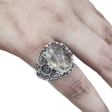 NATURAL GOLDEN RUTILE GEMSTONE 925 SILVER OTTOMAN ARABIC STYLE SIGNET MENS RING