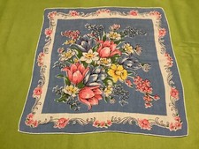Mid-Century Modern Pink, Yellow And Blue Floral Hankie - 13  By 13 1/4  