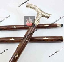 Brass Derby Head Handle Handmade Designer Brown Wooden Walking Stick Cane Gift