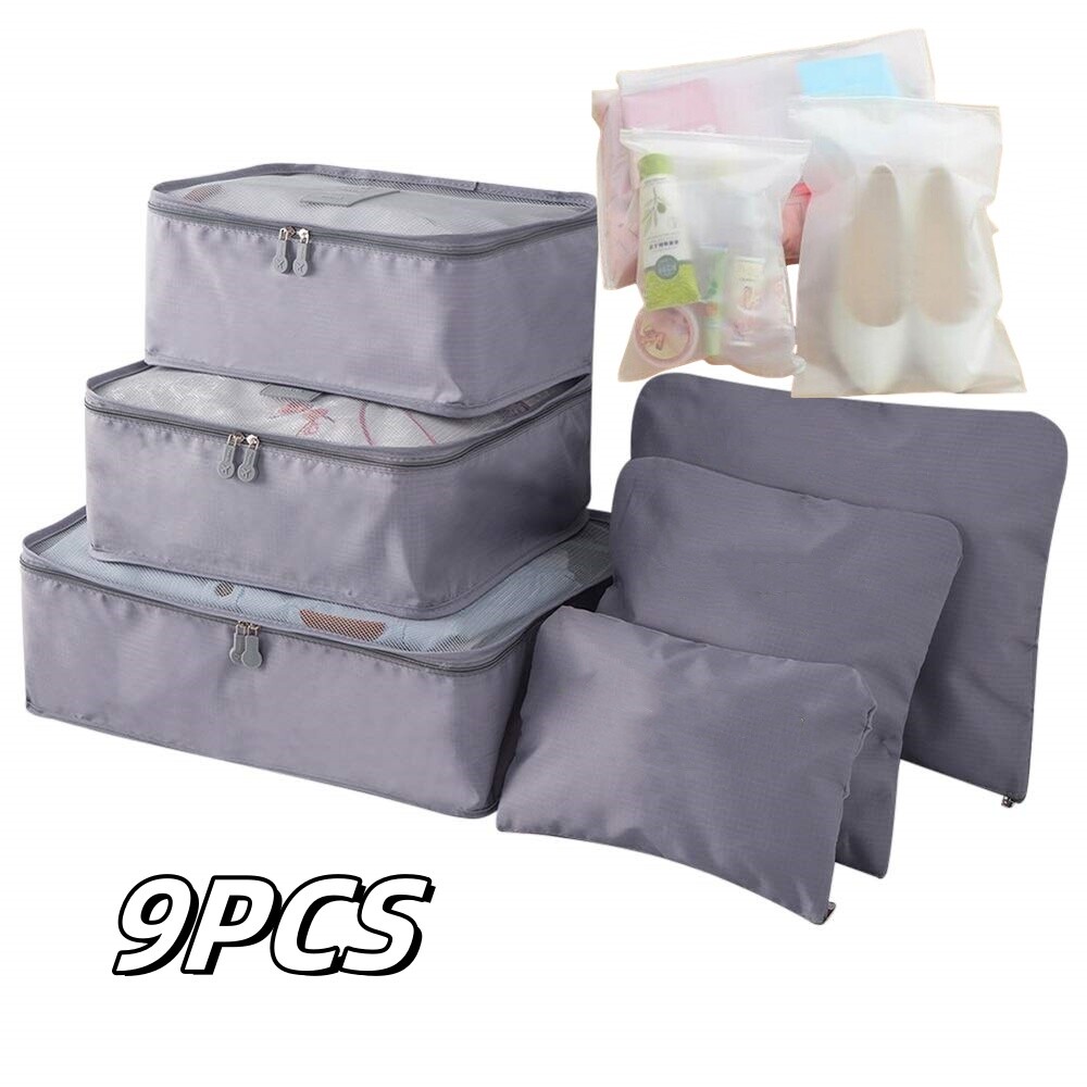 Travel Packing Cubes Set 9PC Organizer with Laundry Bag Shoe Bag Clothing Bag-image