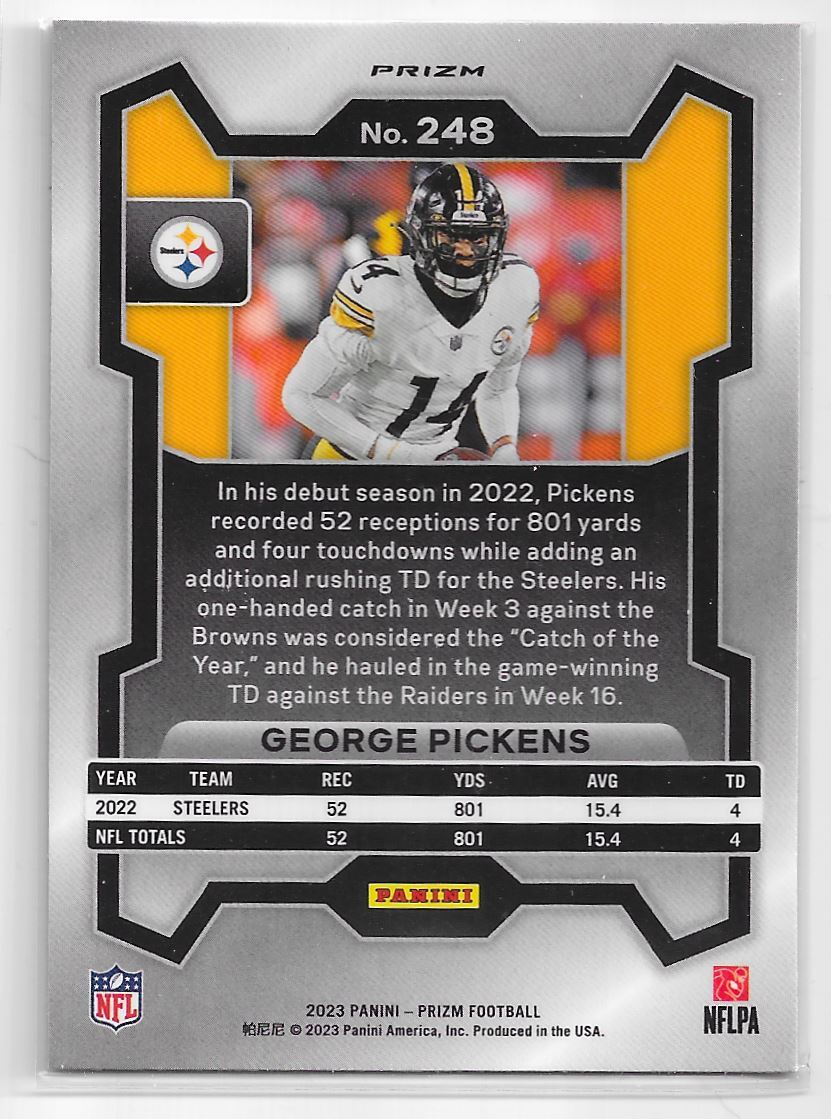 2023 Panini Prizm Orange Lazer Prizm George Pickens Pittsburgh