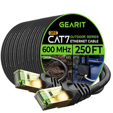 250Ft Cat7 Outdoor Ethernet Cable - Waterproof, Direct Burial, Pure Copper