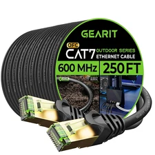 Cat7 Outdoor Ethernet Cable (250Ft) SFTP Shielded Foil Twisted Pair, Pure Copper