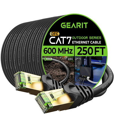 250Ft Cat7 Outdoor Ethernet Cable - Waterproof, Direct Burial, Pure Copper
