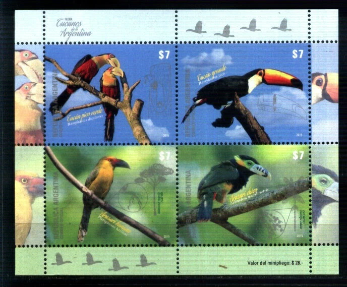 ARGENTINA 2015,FAUNA BIRDS CAMELIDS 2 MINISHEETS YV 3085-92 GJ 255-6 MNH - Image 2 of 3