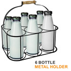 Metal 6 Milk Bottle Holder Tidy Crate Rack Carry Carrier Store Drinks Caddy