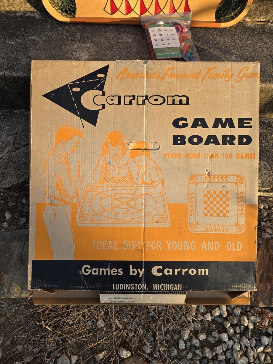 Carrom Wood Game Board #166 Vintage 1960s Pieces Instructions in
