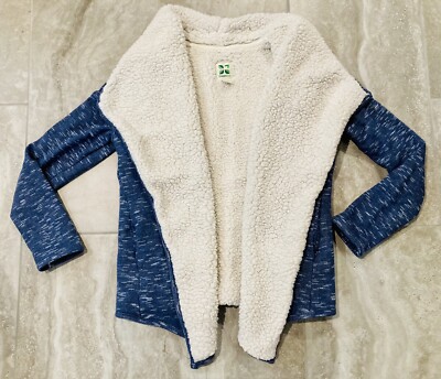 Womens GREEN TEA Blue Heather Open Front Sherpa Cardigan Size Large