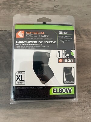 Shock Doctor Elbow Compression Sleeve with Extended Coverage - XL - Black 831 --