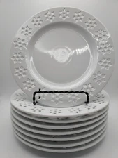 🔥 8 Crate & Barrel White SNOWFALL ~8" Salad Plate Cutout Pierced Snowflake EUC