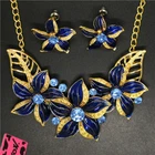 New Blue Camellia Flower Crystal Holiday gifts  Women Necklace Earring Set Gift