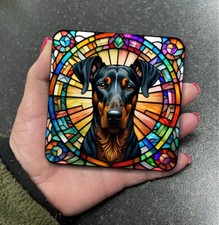 Stunning Dobermann Doberman Dog Stained Glass Effect Square Coaster Coffee Gift