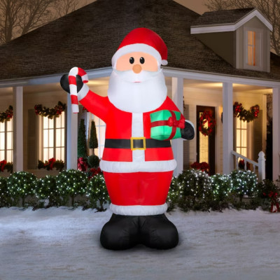 12 Ft GIANT SANTA CLAUS HOLDING CANDY CANE Christmas Lighted Yard Inflatable  