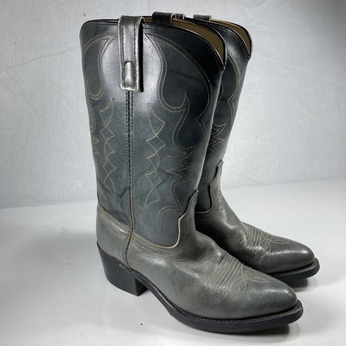 American Gray Leather Cowboy Boots Men 