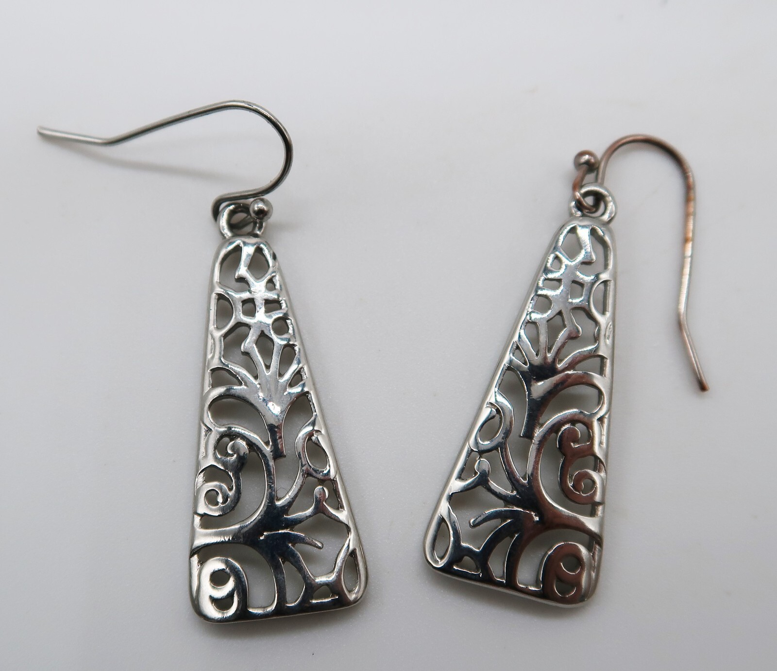 Vintage silver tone triangular scrollwork dangle … - image 6
