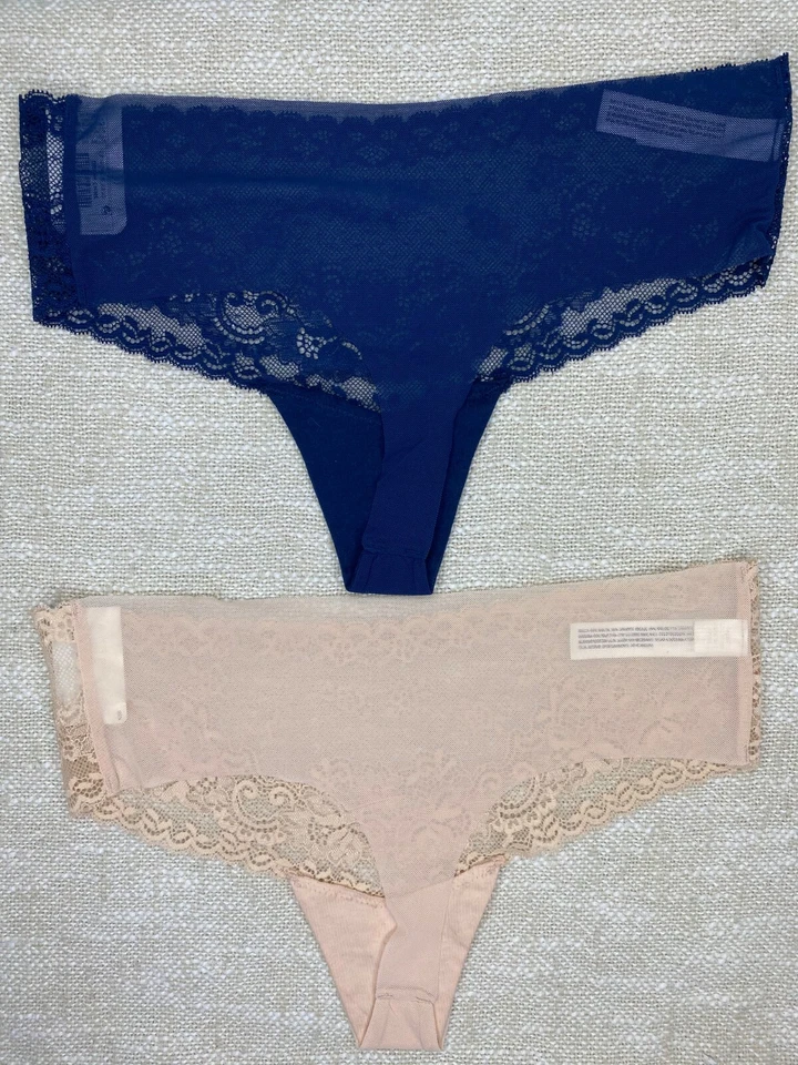 Mujer Gilligan & O'Malley No-Show Tanga Bragas 2 Pares Azul/Beige Pequeño (4-6) Foto 2 de 2